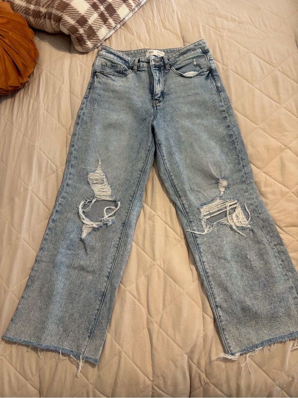 BKE Light Blue Distressed Wide-Leg Jeans